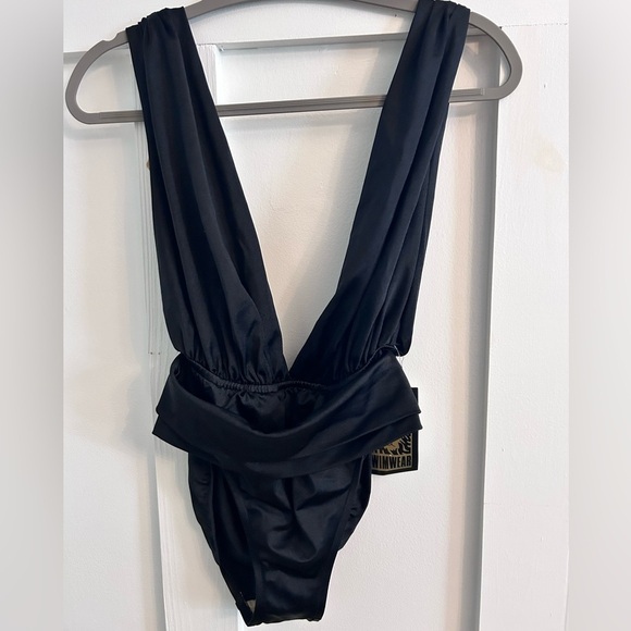 1980s Anne Klein Deep V Plunge Belted Bodysuit Swimsuit Resort Cabana 90s VTG - Picture 4 of 8